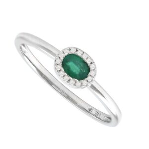 14 karat white gold diamond and emerald ring.