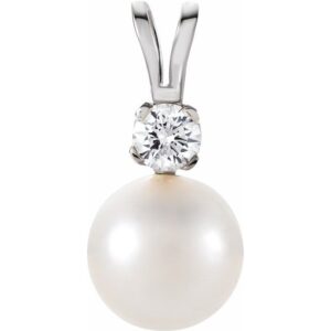 14 Karat Pearl and Diamond Pendant