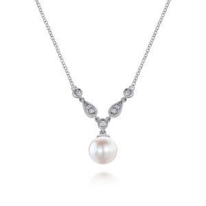 Gabriel & Co. Pearl and Diamond Necklace