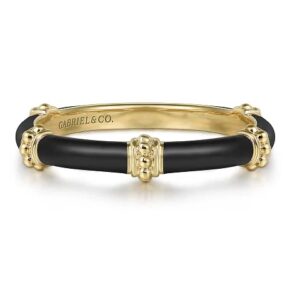 14 karat yellow gold stackable ring with black enamel by Gabriel & Co.