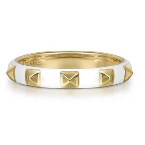 14 karat yellow gold stackable ring with white enamel by Gabriel & Co.