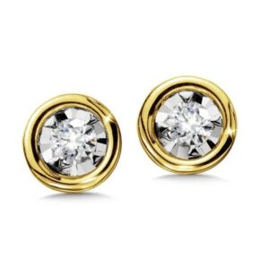 14 Karat Yellow Bezel Set Diamond Earrings