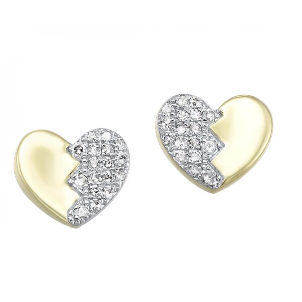 10 Karat Yellow Gold Diamond Heart Earrings