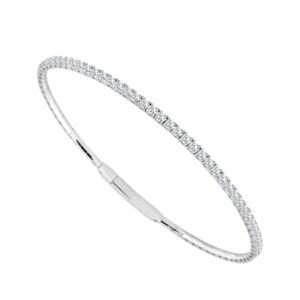 14 karat white gold bangle diamond bracelet with 2 carat total weight of round brilliant diamonds.