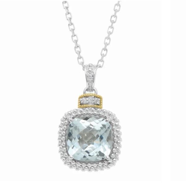 Sterling silver blue topaz pendant with diamonds