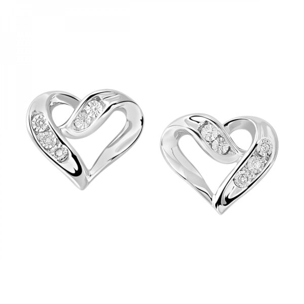 Sterling Silver Diamond Heart Earrings