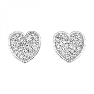 Sterling Silver Diamond Heart Earrings