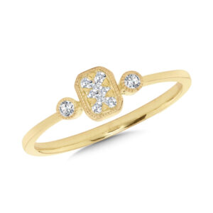 10 karat yellow gold ring with 1/10 carat total weight of round diamonds.