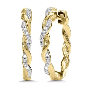 10 karat yellow gold diamond earrings with 1/4 carat total weight of round brilliant diamonds.