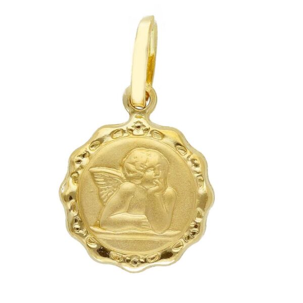 14 karat yellow gold angel pendant. MADE IN ITALY.