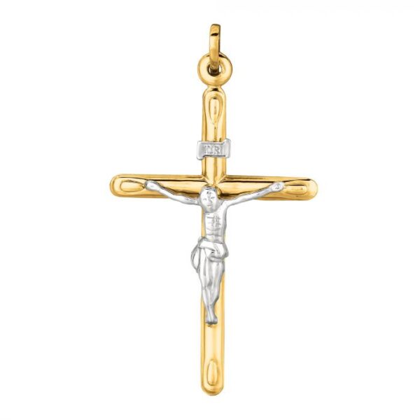 14 karat white and yellow gold crucifix pendant.