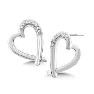 Sterling silver heart earrings with diamonds