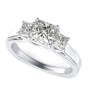 14 Karat White Gold 3 Stone Princess Cut Diamond