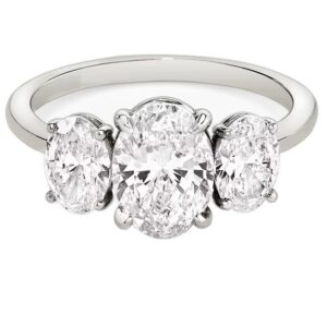 14 Karat White Gold 3 Stone Oval Diamond Ring