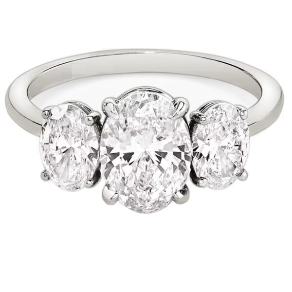 14 Karat White Gold 3 Stone Oval Diamond Ring