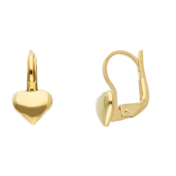 18 karat yellow gold lever back earrings with heart. MADE IN ITALY.