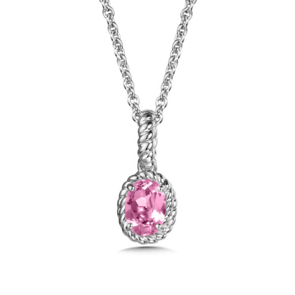 Sterling silver pink sapphire pendant.