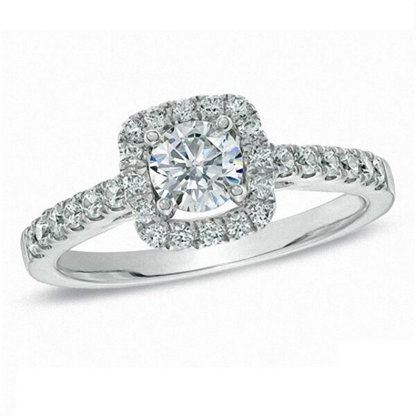 14 Karat White Gold Halo Engagement Ring