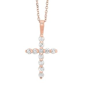 14 Karat Rose Gold Diamond Cross Pendant