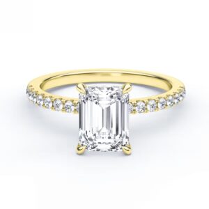 14 Karat Hidden Halo Engagement Ring With Emerald Newborn Created Diamond