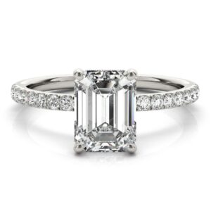 14 Karat Hidden Halo Engagement Ring With Emerald Newborn Created Diamond