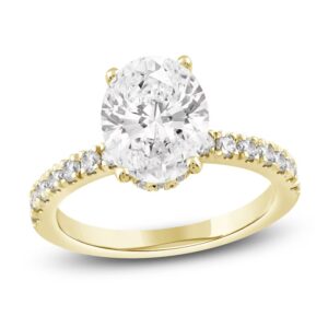 14 Karat Hidden Halo Engagement Ring With Oval Newborn Created Diamond