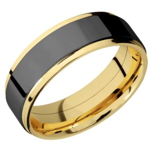 14 karat yellow gold and zirconium wedding band 7.0mm.