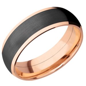 14 karat rose gold and zirconium wedding band 7.0mm.