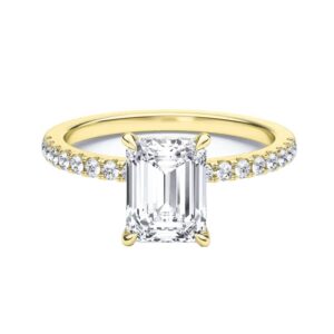 14 Karat Hidden Halo Engagement Ring With Emerald Cut Newborn Created Diamond