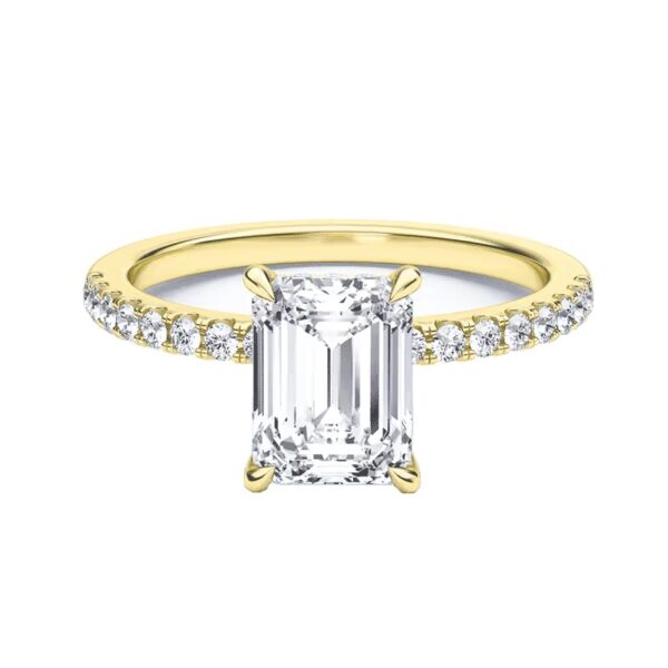 14 Karat Hidden Halo Engagement Ring With Emerald Cut Newborn Created Diamond