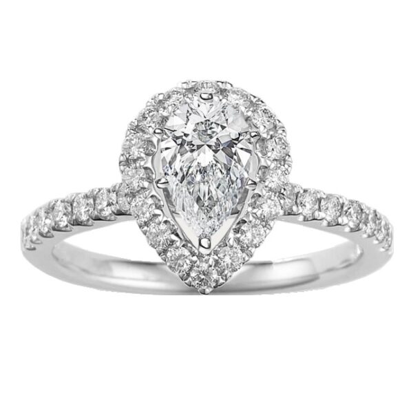 14 Karat White Gold Engagement Ring With Pear Newborn Created Diamond