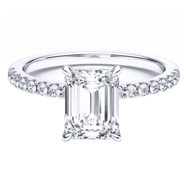 14 Karat Hidden Halo Engagement Ring With Emerald Newborn Created Diamond
