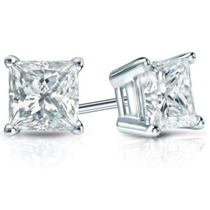 14 karat white gold created princess cut diamond stud earrings