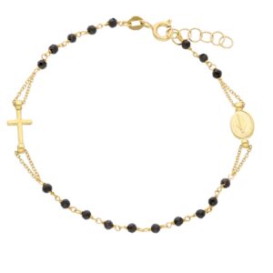 18 karat yellow gold black onyx Rosary bracelet . 7.09 inches (18 cm). MADE IN ITALY.