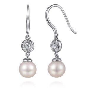 Sterling silver pearl earrings with white sapphires by Gabriel & Co.
