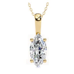 14 karat yellow gold diamond solitaire pendant with marquise Newborn Created Diamond.