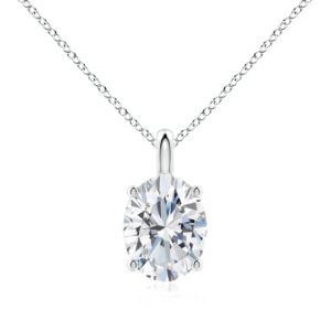 14 Karat White Gold Newborn Created Oval Diamond Solitaire Pendant