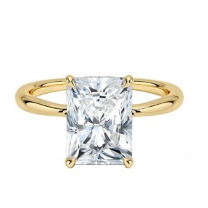 14 Karat Hidden Halo Engagement Ring With Rectangular Cushion Newborn Created Diamond