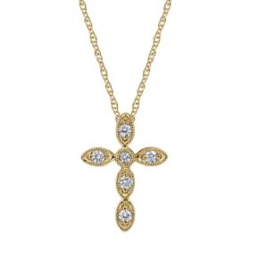 14 karat yellow gold diamond cross pendant by Gabriel & Co.
