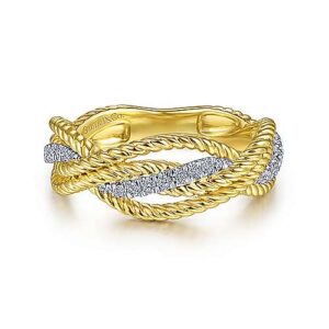 14 karat yellow and white gold diamond fashion ring by Gabriel & Co.