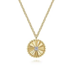 14 karat yellow gold diamond pendant by Gabriel & Co.