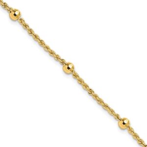 14 karat yellow gold beaded rope bracelet. 7.5 inches.