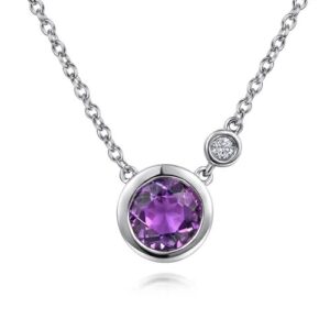 Sterling silver amethyst and diamond necklace by Gabriel & Co.