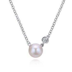 Sterling silver pearl and diamond necklace by Gabriel & Co.