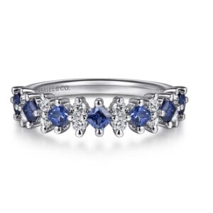 14 karat white gold sapphire and diamond stackable ring by Gabriel & Co.