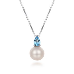 Sterling silver blue topaz and mother of pearl pendant necklace by Gabriel & Co.