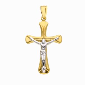 18 karat yellow and white gold crucifix pendant. MADE IN ITALY