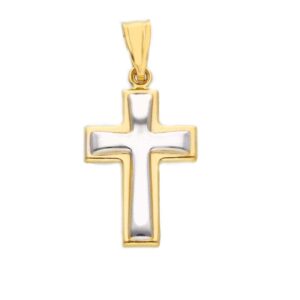 18 karat yellow and white gold cross pendant. MADE IN ITALY