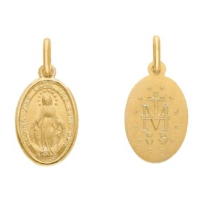 14 karat yellow gold Miraculous Madonna pendant. MADE IN ITALY.