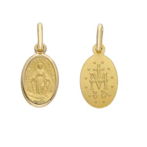 14 karat yellow gold Miraculous Madonna pendant. MADE IN ITALY.